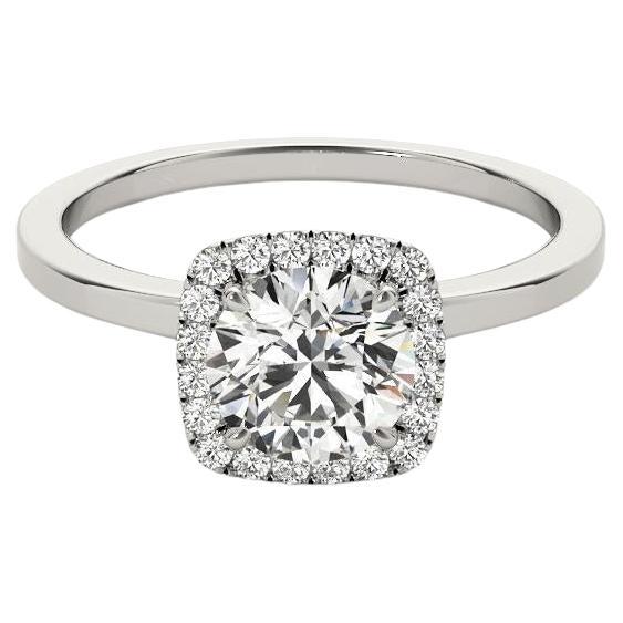 Bague à diamant en or blanc 18 carats certifiée GIA de 3,08 carats en forme de halo coussin rond