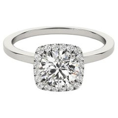 GIA Certified 3 Carat Cushion Halo Round 18K White Gold Diamond Ring