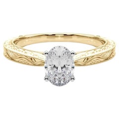 GIA Anello con diamante ovale classico solitario antico inciso in oro giallo da 2,01 carati