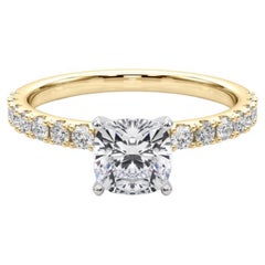 GIA 0.95ct Cushion Solitaire avec Demi-Eternité Bague diamant en or jaune 18K