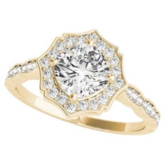 Anillo de diamantes catedral con halo de cojín de 0,90 quilates certificado por GIA