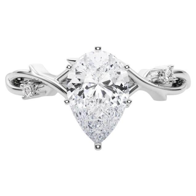 GIA 1.51 Carat Pear Vine Band Nature Inspired  Bague en diamant