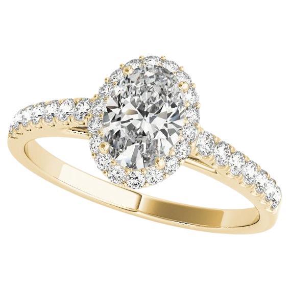 GIA Certified 1,03 Carat Oval Halo Pave Cathedral 18K Yellow Diamond Ring
