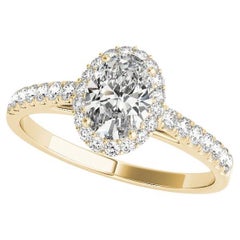 GIA Certified 1,03 Carat Oval Halo Pave Cathedral 18K Yellow Diamond Ring