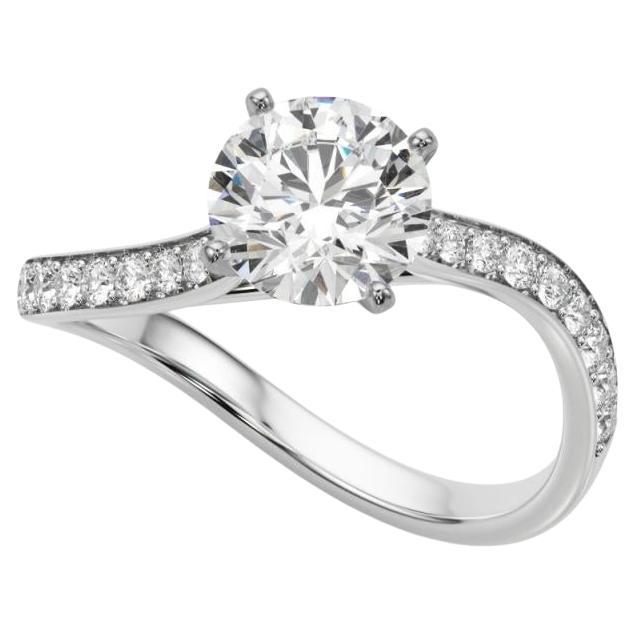 Anillo de diamantes en platino con pavé de olas oceánicas redondas curvadas con certificado GIA de 2,01 quilates