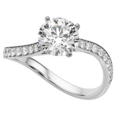 Anillo de diamantes en platino con pavé de olas oceánicas redondas curvadas con certificado GIA de 2,01 quilates