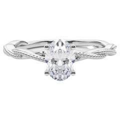 Bague de diamant en platine certifiée GIA 0,90 carat ovale à anneau tressé et torsadé