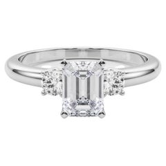 GIA 1,50ct Smeraldo a 3 pietre Passato, presente e futuro Anello con diamanti in oro bianco 18K