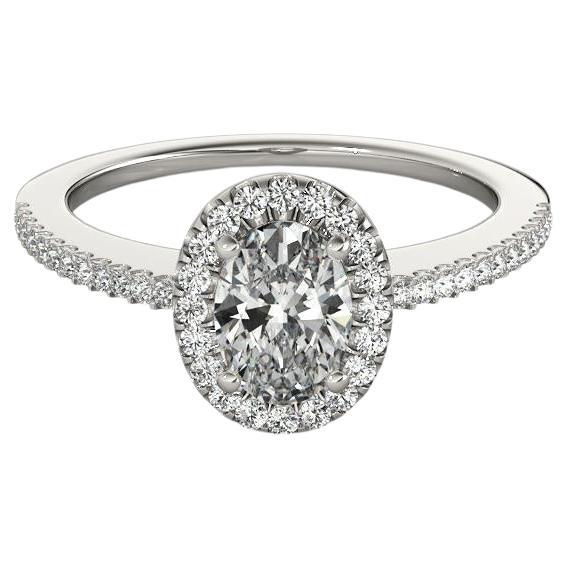 GIA Certified 1.00 Carat Oval Halo French Pave Anello con diamanti in oro bianco 18K