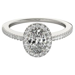 Anillo de diamantes de oro blanco de 18 quilates con pavé francés ovalado de 1,00 quilates certificado por GIA