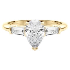 GIA Certified 1.25 Carat Pear & Baguette Three-Stone Diamond Ring