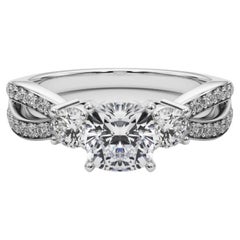 GIA 1.22ct Cushion Three-Stone Split Shank Pave  Diamond Ring