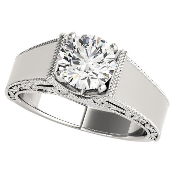 GIA 1.21ct Round Solitaire Engraved Grape Leaf Cathedral Diamond Ring