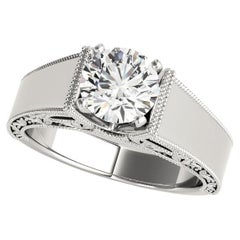 GIA 1.21ct Round Solitaire Engraved Grape Leaf Cathedral Diamond Ring