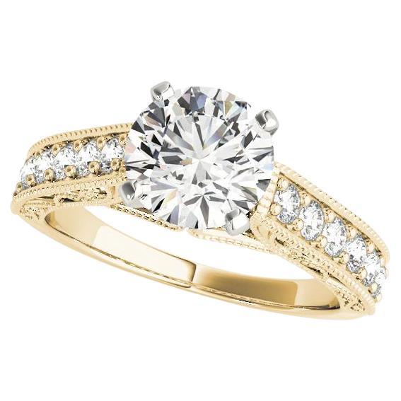 GIA 1,01ct Anello con diamante rotondo solitario a canale con filigrana a traliccio in oro giallo