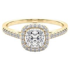 GIA Certified 1,18 Carat Cushion Halo Pave Anello con diamanti in oro giallo 18K