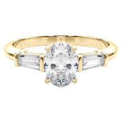GIA Certified 1.20 Carat Oval & Baguette Classic 3-Stone Diamond Ring