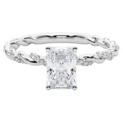 GIA 1.09ct Radiant Micro Pave Twisted Braid Band Bague diamant en or blanc 18K