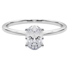 GIA 1.88ct Oval Slim Band Prong Set Solitaire 18K White Gold Diamond Ring