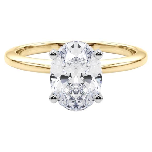 Anello con diamante solitario ovale incastonato, certificato GIA, da 0,90 carati