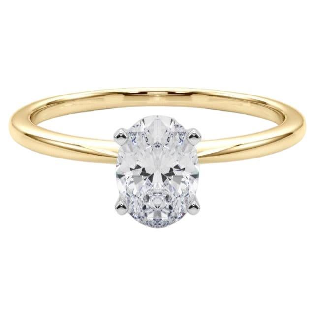 GIA 0.93ct Oval Slim Band Prong Set Solitaire 18K Yellow Gold Diamond Ring For Sale