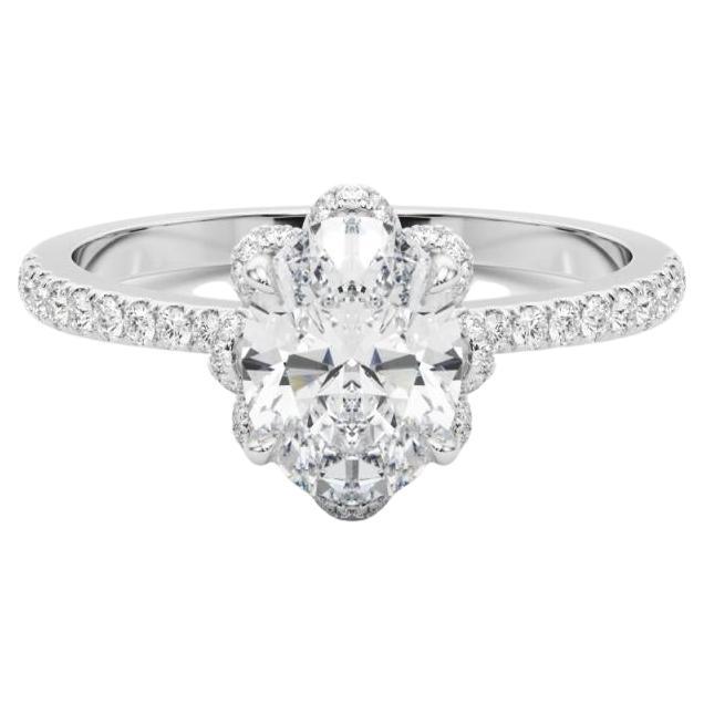 GIA 1.20ct Oval Multi-Petal Flower Bloom Vintage White Gold Diamond Ring