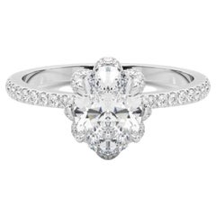 GIA 1.20ct Oval Multi-Petal Flower Bloom Vintage White Gold Diamond Ring