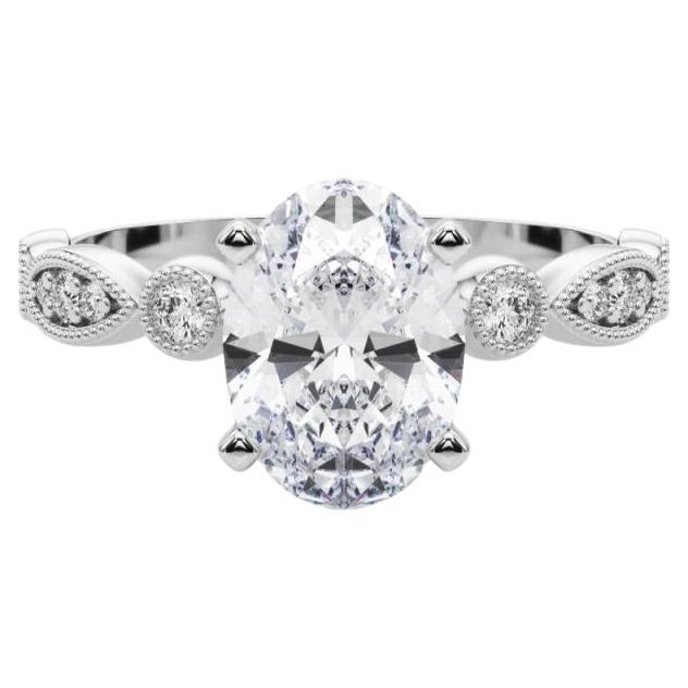 GIA 1.20ct Oval Marquise 
Round Milgrain Bezel White Gold Diamond Ring