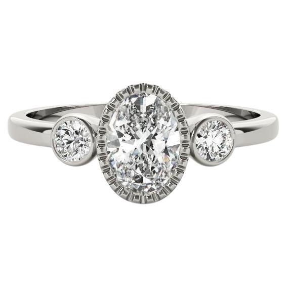 GIA 1.70 Carat Oval Textured Bezel Three-Stone  Diamond Ring For Sale