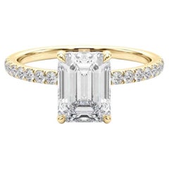 GIA Certified 2.00 Carat Emerald Hidden Halo Pave 18K Yellow Gold Diamond Ring