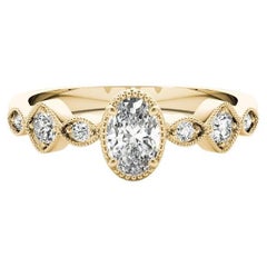 GIA 2.01ct Oval Bezel Set Multi-Stone Milgrain 18K Yellow Gold Diamond Ring