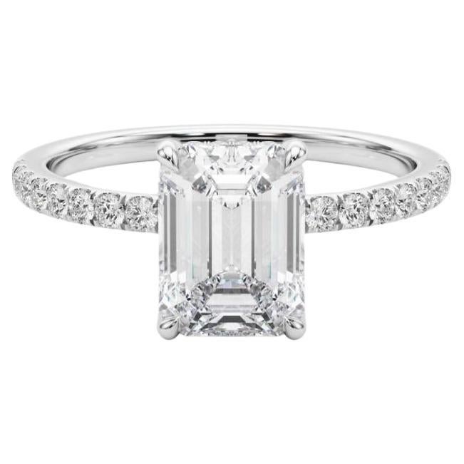 GIA Certified 1.70 Carat Emerald Hidden Halo Pave 18K White Gold Diamond Ring