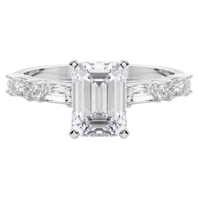 GIA 2,24ct Smaragd Rund
Baguette Kanal Band Diamantring