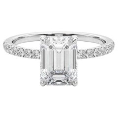 Esmeralda de 1,40 quilates certificada por GIA Halo oculto Pave Anillo de diamantes