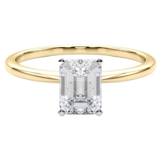 GIA 1,21ct Smaragd Slim Band Prong Set Solitär 18K Gelbgold Diamantring
