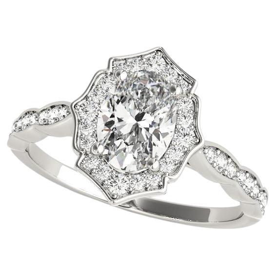 GIA Certified 1.40 Carat Oval Halo Basket Cathedral White Gold Diamond Ring