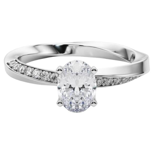 GIA 1.00ct Oval Solitaire Twisted Square Band 18K White Gold Diamond Ring