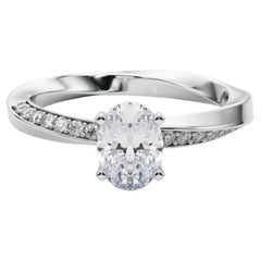 GIA 1.00ct Oval Solitaire Twisted Square Band 18K White Gold Diamond Ring
