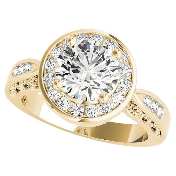 Anillo de diamantes de canal con halo de flor redondo de 1,30 quilates certificado por el GIA en venta