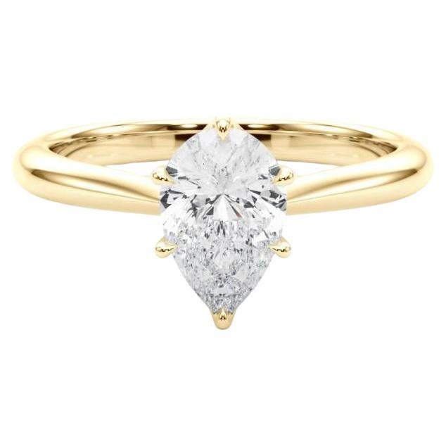 GIA Certified 1,30 Carat Pear Solitaire Cathedral 18K Yellow Gold Ring