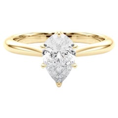GIA Certified 1.30 Carat Pear Solitaire Cathedral 18K Yellow Gold Diamond Ring