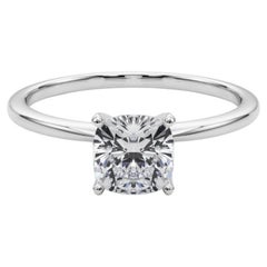 GIA 1.80ct Cushion Slim Band Prong Set Solitaire 18K White Gold Diamond Ring