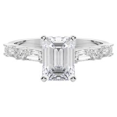 GIA 1,29ct Smeraldo rotondo e Baguette Anello con diamante a canale in oro bianco 18 carati