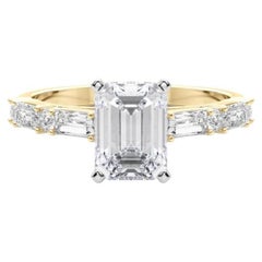 GIA 1.31ct Emerald Round & Baguette Channel Band 18K Yellow Gold Diamond Ring