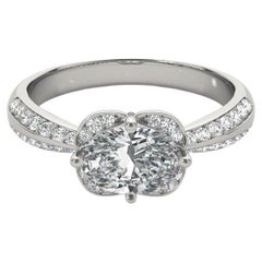 GIA Certified 1.52 Carat East-West Oval Halo Double Pave Diamond Ring