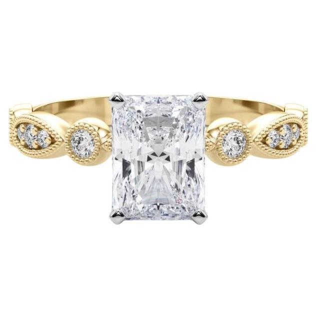 GIA 0.71ct Radiant Marquise 
Round Milgrain Bezel Yellow Gold Diamond Ring