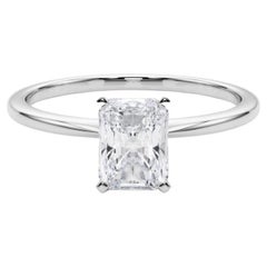 GIA 2.01ct Radiant Slim Band Prong Set Solitaire 18K White Gold Diamond Ring
