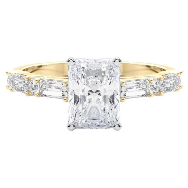 GIA 1,50ct Radiant Round 
Baguette Channel Band 18K Gelbgold Diamantring