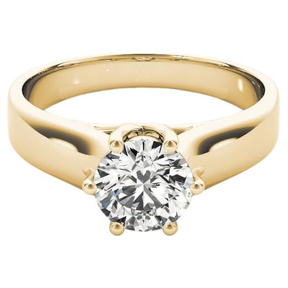 GIA 1,02 quilates Anillo de diamantes redondo solitario de 6 puntas en espaldera de oro amarillo de 18 quilates
