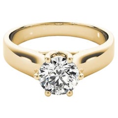 GIA 1,02 quilates Anillo de diamantes redondo solitario de 6 puntas en espaldera de oro amarillo de 18 quilates